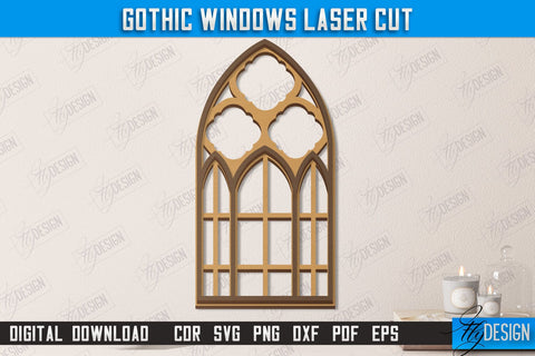 Gothic Windows Bundle | Gothic Style | Window Frame | Gothic Window Arches | CNC Files SVG Fly Design 