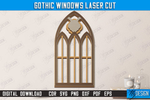 Gothic Windows Bundle | Gothic Style | Window Frame | Gothic Window Arches | CNC Files SVG Fly Design 