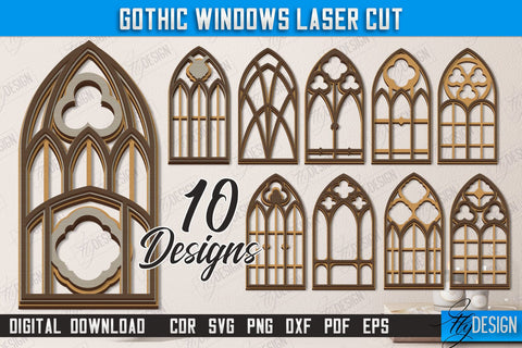 Gothic Windows Bundle | Gothic Style | Window Frame | Gothic Window Arches | CNC Files SVG Fly Design 