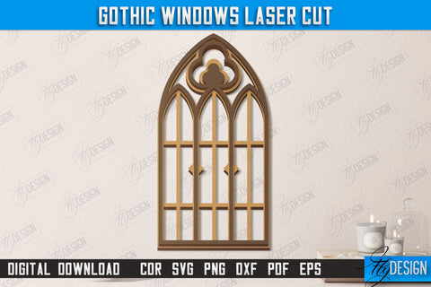 Gothic Windows Bundle | Gothic Style | Window Frame | Gothic Window Arches | CNC Files SVG Fly Design 