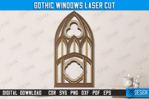 Gothic Windows Bundle | Gothic Style | Window Frame | Gothic Window Arches | CNC Files SVG Fly Design 