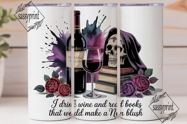Gothic Wine & Books Tumbler Wrap Sublimation sassyprint 