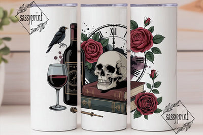 Gothic Wine & Skull 20oz Tumbler Wrap Sublimation sassyprint 
