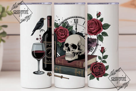 Gothic Wine & Skull 20oz Tumbler Wrap Sublimation sassyprint 