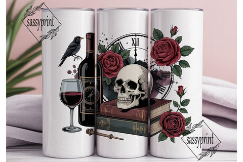 Gothic Wine & Skull 20oz Tumbler Wrap Sublimation sassyprint 