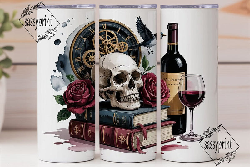 Gothic Wine & Skull 20oz Tumbler Wrap Sublimation sassyprint 