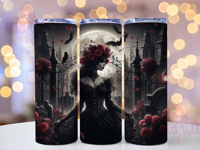 Gothic Witch Bride Rose Halloween Tumbler, Halloween Bride Wrap, Dark Roses Cup Design, Spooky 20oz Drinkware, Goth Bride Sublimation, Haunted Wedding Tumbler, Witchy Rose Art Sublimation SvggirlplusArt 