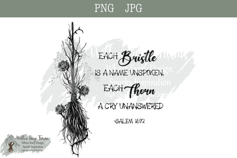 Gothic Witch Broom Hand drawn with thorns and roses. – “Each Bristle is a Name Unspoken” – Salem 1692 Print – Dark Floral Wiccan Decor Sublimation Willow Paige Farms 