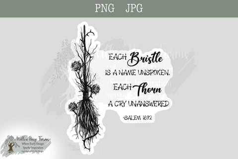 Gothic Witch Broom Hand drawn with thorns and roses. – “Each Bristle is a Name Unspoken” – Salem 1692 Print – Dark Floral Wiccan Decor Sublimation Willow Paige Farms 