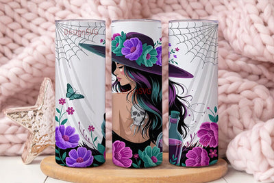Gothic Witch Floral Skull 20oz Tumbler Sublimation DesignSVG 