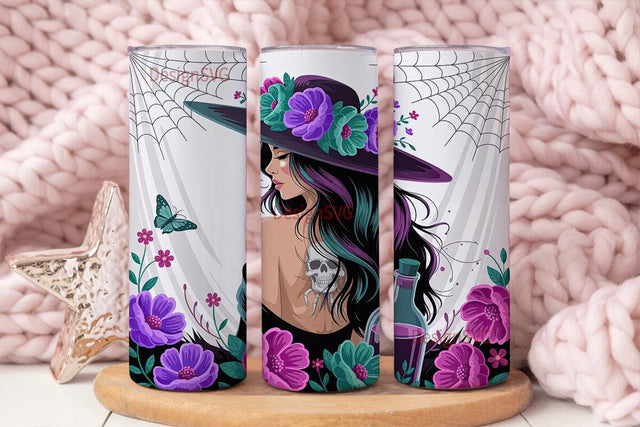 Gothic Witch Floral Skull 20oz Tumbler Sublimation DesignSVG 