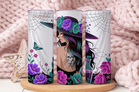 Gothic Witch Floral Skull 20oz Tumbler Sublimation DesignSVG 