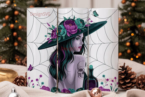 Gothic Witch Floral Skull 20oz Tumbler Sublimation DesignSVG 