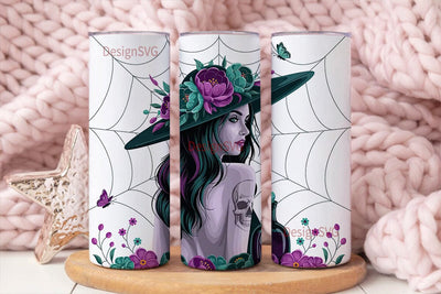 Gothic Witch Floral Skull 20oz Tumbler Sublimation DesignSVG 