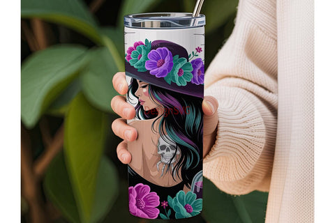 Gothic Witch Floral Skull 20oz Tumbler Sublimation DesignSVG 