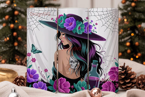 Gothic Witch Floral Skull 20oz Tumbler Sublimation DesignSVG 
