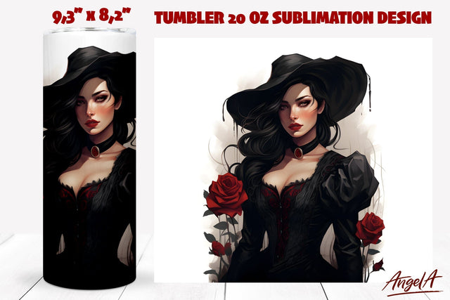 Gothic witch tumbler wrap sublimation / watercolor women png Sublimation Angelina Semenova 