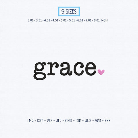 Grace Heart Embroidery Design – Minimalist Christian Faith Word Machine Embroidery File Embroidery/Applique DESIGNS PatternFeed8 