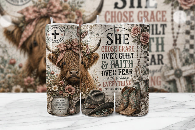 Grace Over Guilt Highland Cow Wrap PNG Sublimation BijouBay 