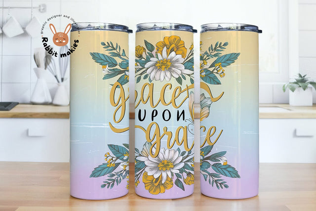 Grace upon Grace Sublimation Tumbler, Ombre Rainbow 20 oz Skinny Tumbler, Bible Verse Tumbler PNG, Christian Tumbler Wrap Sublimation Rabbitmakies 