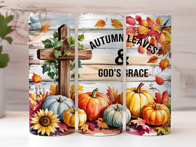 Graceful Autumn Faith Tumbler Wrap, God's Grace Wrap, 20oz Sublimation, Faith Fall Cup, Christian Autumn Mug, Inspirational Tumbler, Fall Blessings Drinkware Sublimation Lara' s Designs 