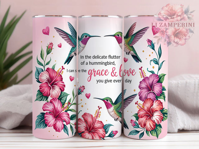 Graceful Inspirational Hummingbird Mom Tumbler, Inspirational Mom Tumbler Wrap, 20oz Sublimation Design, Grace And Love Tumbler PNG, Sentimental Hummingbird Wrap Sublimation Li Zamperini 