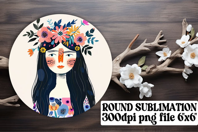 Graceful Woman Portrait Ornament Design - Sublimation Keychain Sublimation afrosvg 