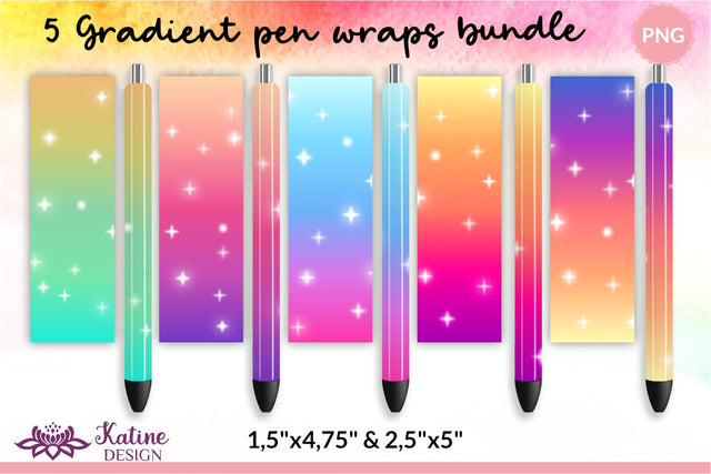 Gradient ombre epoxy pen wrap sublimation designs bundle. Waterslide printing Small and Big. Sublimation KatineDesign 