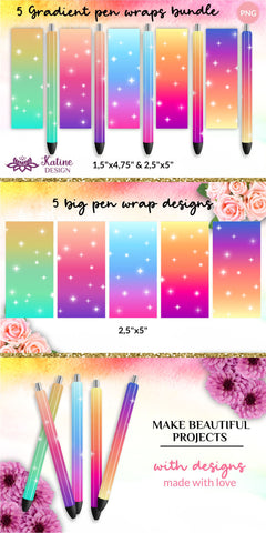 Gradient ombre epoxy pen wrap sublimation designs bundle. Waterslide printing Small and Big. Sublimation KatineDesign 