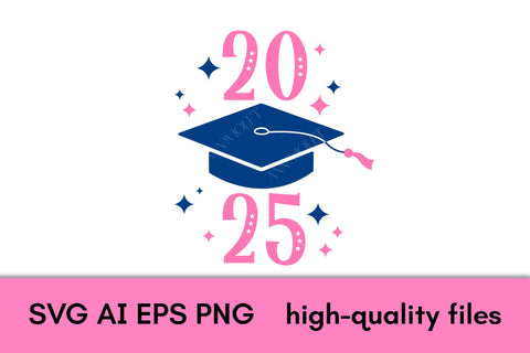 Graduate 2025 SVG Colorful Design | Graduation 2025 PNG Sublimation Academic Cap | Girly Pink T-Shirt Print Digital Download Grad 25 Vector SVG AnnaViolet_store 