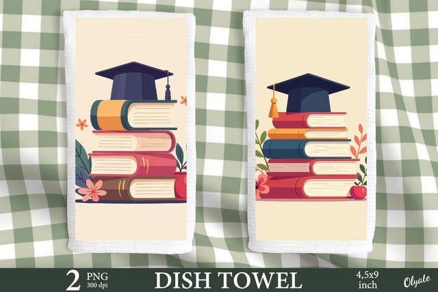 Graduate Book Kitchen Dish Towel PNG Sublimation Olga Terlyanskaya 