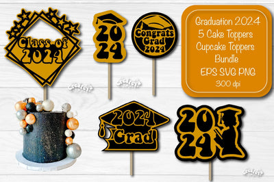 Graduation 2024 cake topper Bundle Cupcake topper congrats Graduation Papercut SVG SVG Createya Design 