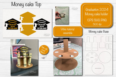 Graduation 2024 money cake SVG Graduation Cap 2024 Money holder SVG Cardstock money cake SVG Createya Design 