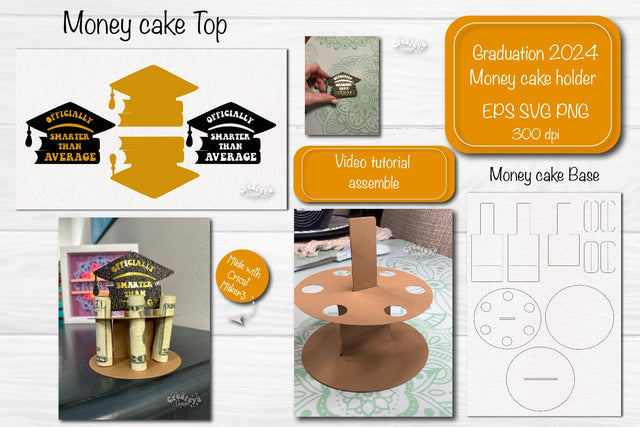 Graduation 2024 money cake SVG Graduation Cap 2024 Money holder SVG Cardstock money cake SVG Createya Design 