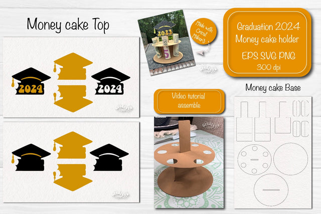 Graduation 2024 money cake SVG Graduation Cap 2024 Money holder SVG Cardstock money cake SVG Createya Design 