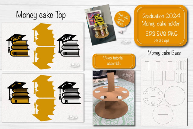 Graduation 2024 money cake SVG Graduation Cap 2024 Money holder SVG Cardstock money cake SVG Createya Design 