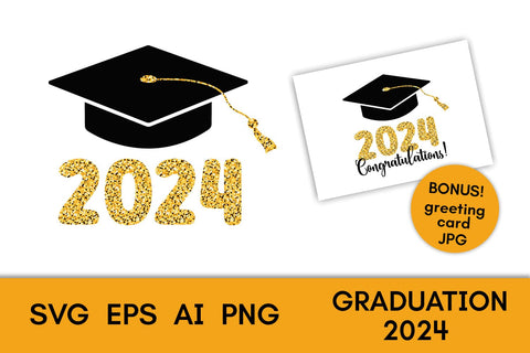 Graduation 2024 PNG Sublimation | Academic Cap SVG | Graduation Congrats Greeting Card | T Shirt Glitter Print | Class 2024 SVG AnnaViolet_store 