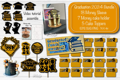 Graduation Bundle SVG 2024 Money Holder Topper SVG 2024 Graduation Papercut Bundle Money sleeve SVG Money cake Cardstock SVG Createya Design 