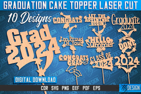 Graduation Cake Topper Laser Cut Bundle | Cake Topper Design | CNC File SVG Fly Design 