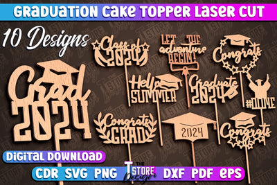 Graduation Cake Topper Laser Cut Bundle | Cake Topper Design | CNC File SVG The T Store Design 
