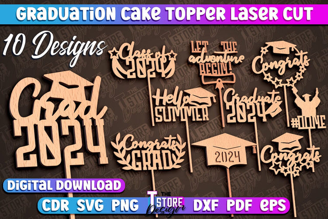 Graduation Cake Topper Laser Cut Bundle | Cake Topper Design | CNC File SVG The T Store Design 