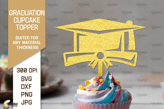 Graduation Cake Topper SVG. Cupcake Topper Laser Cut SVG Evgenyia Guschina 
