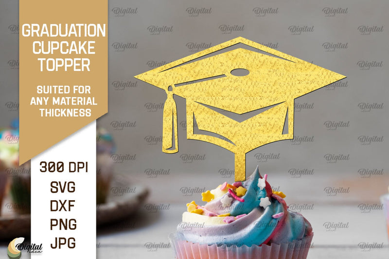 Graduation Cake Topper SVG. Cupcake Topper Laser Cut SVG Evgenyia Guschina 