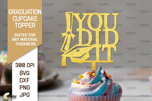 Graduation Cake Topper SVG. Cupcake Topper Laser Cut SVG Evgenyia Guschina 