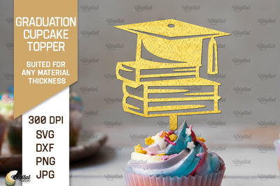Graduation Cake Topper SVG. Cupcake Topper Laser Cut SVG Evgenyia Guschina 