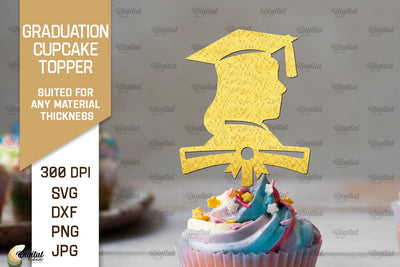 Graduation Cake Topper SVG. Cupcake Topper Laser Cut SVG Evgenyia Guschina 