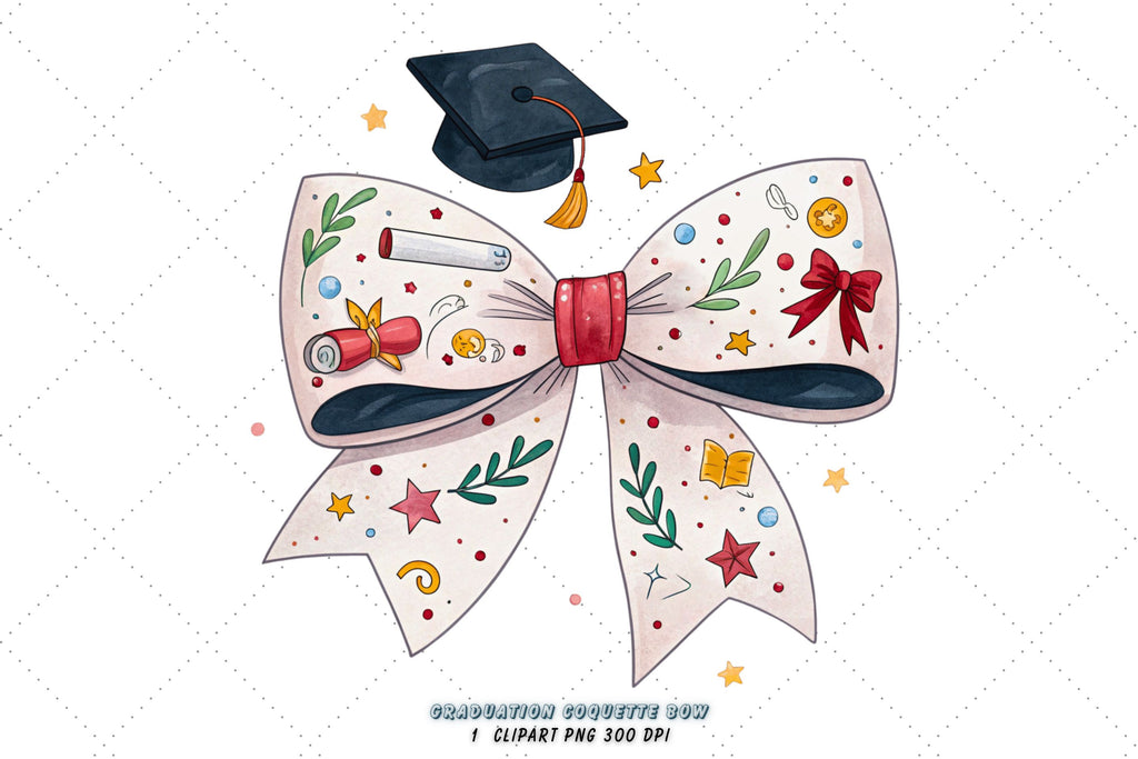 graduation cap bow, coquette bow clipart, diploma theme bow, cap design ...