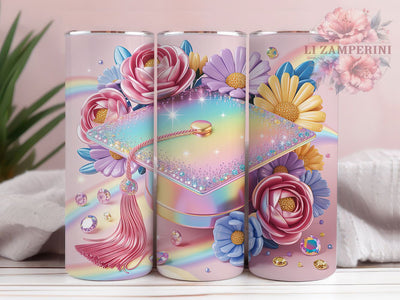 Graduation Cap Elegance 20oz Tumbler, Iridescent Design, Academic Celebration, Elegant Centerpiece, Scholarly Achievement, 20oz Tumbler Wrap, Sublimation PNG Sublimation Li Zamperini 