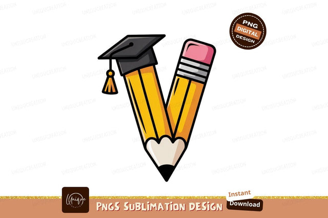 Graduation Cap Pencil Education Symbol learning Sublimation Designangry 