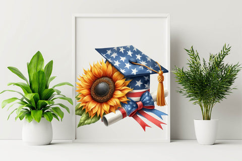 Graduation Cap with Sunflower Sublimation Clipart Sublimation SVGArt 
